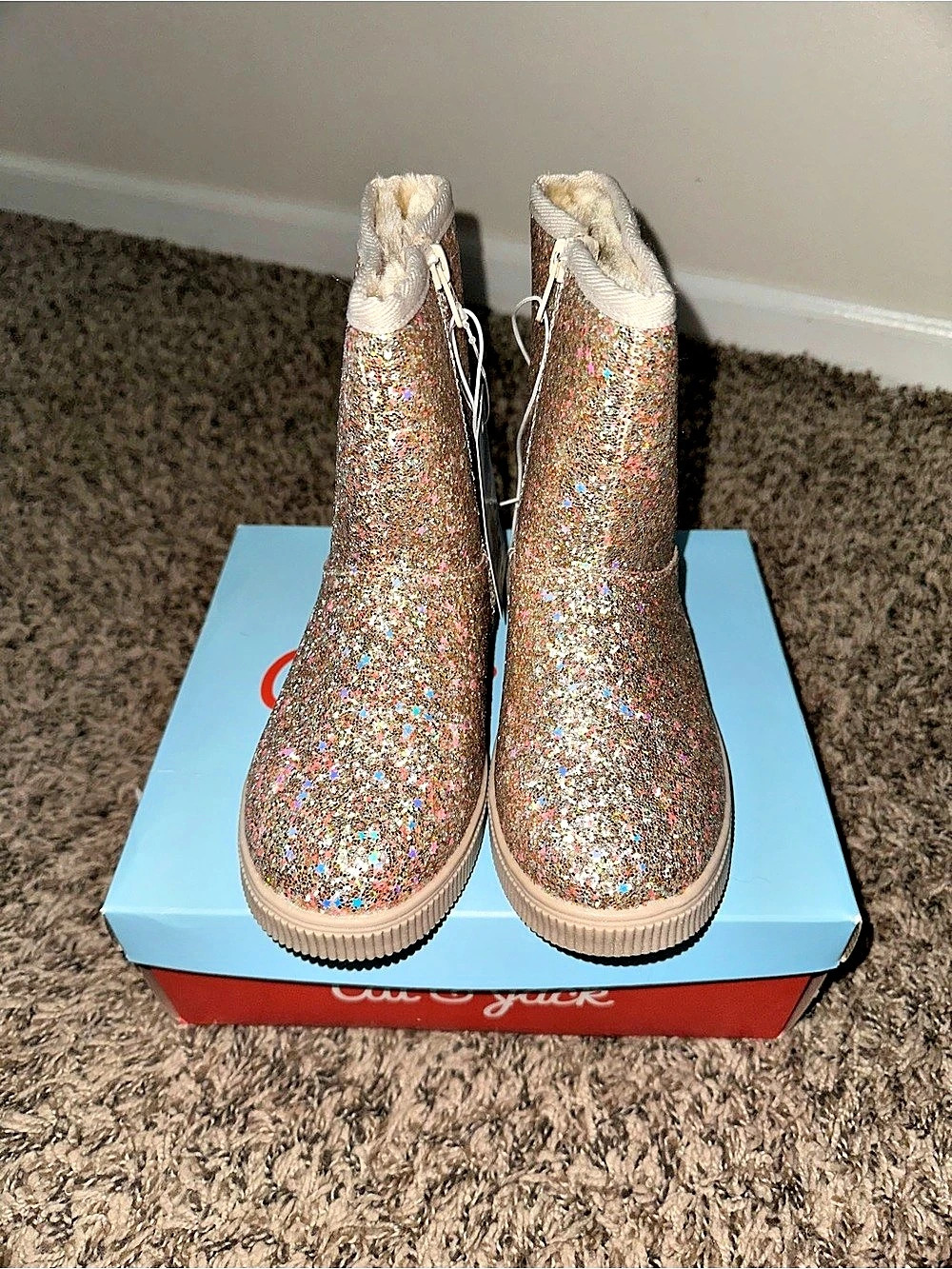Cat & Jack Girls Glitter Boots Gold US 1 NWT